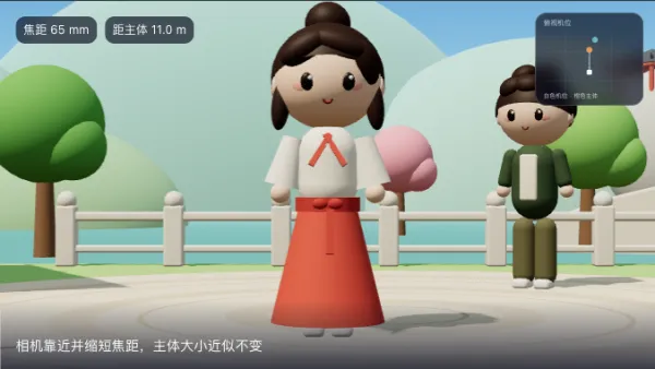 主体大小近似不变，背景空间却明显伸缩