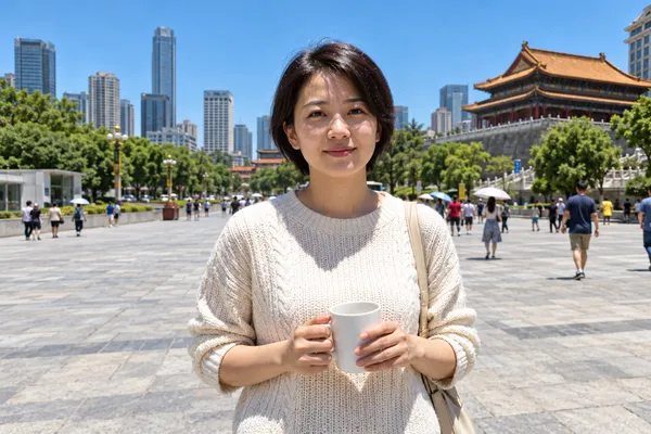 太阳几乎在头顶，影子很短，眼窝和下巴下面很暗