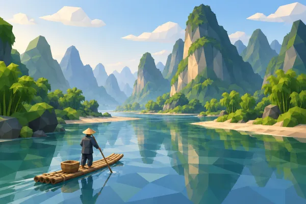用少量几何面概括体积，让切面和明暗成为造型